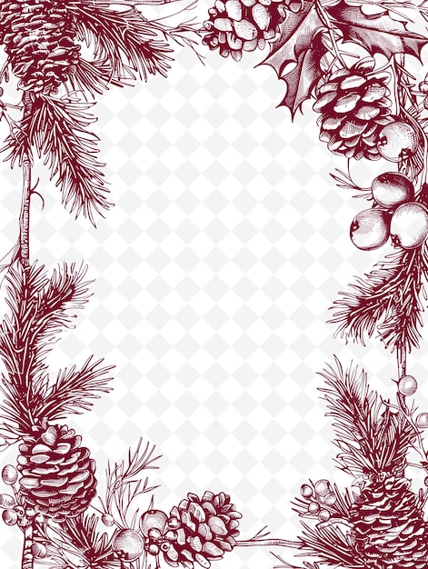 PSD design de carte postale de noël png avec cadre rustique design de style décoration outline arts scribble décoratif