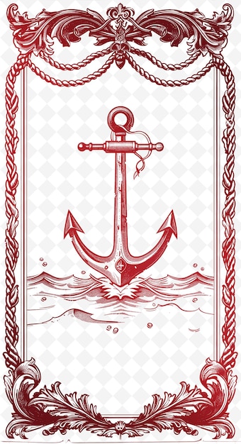 Design de carte postale océanique Png avec cadre nautique Style de conception Décor Outline Arts Scribble Décoratif