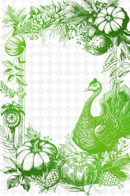 Design De Carte Postale De Thanksgiving En Png Avec Cadre De Récolte Design De Style Outline Arts Scribble Décoratif