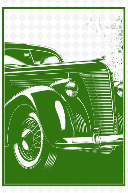 PSD design de carte postale de voiture vintage avec cadre classique design de style outline arts scribble décoratif
