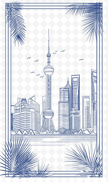 PSD design de carte postale de voyage png avec cadre moderne style de conception décoration outline arts scribble décoratif