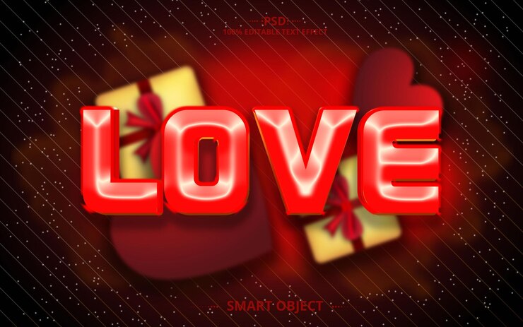 PSD design coloré d'effet de texte créatif d'amour