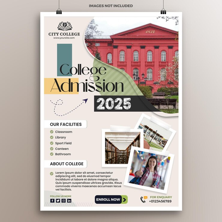 Design creativo e moderno di modelli di poster per l'ammissione universitaria per i social media e la stampa