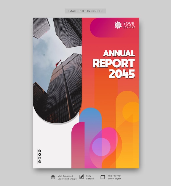 Design da capa do relatório anual com arranha-céus