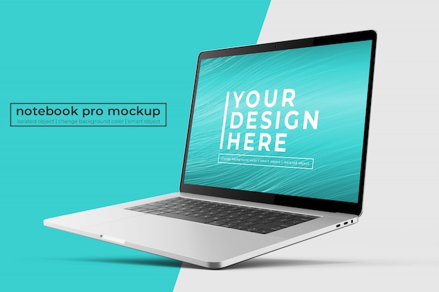 PSD design de alta qualidade personalizável de modelos de laptop de 15'4 polegadas na posição inclinada direita