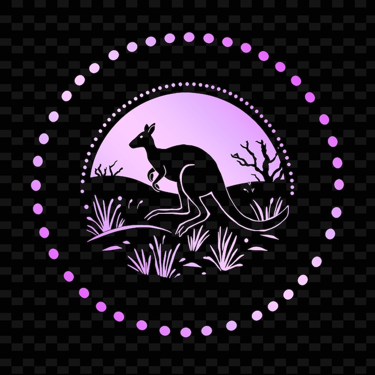 PSD design de arte aborígene inspirado em dot art border central kangaroo bounding through desert la