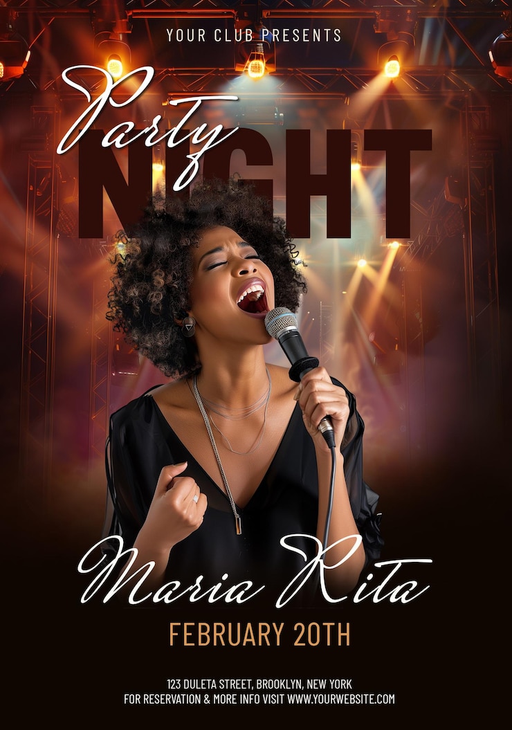 PSD design de arte para um evento de festa noturna show evento uma mulher negra cantando