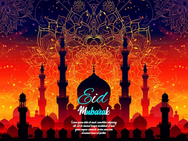 PSD design de bandeira de saudação do festival islâmico eid mubarak do psd