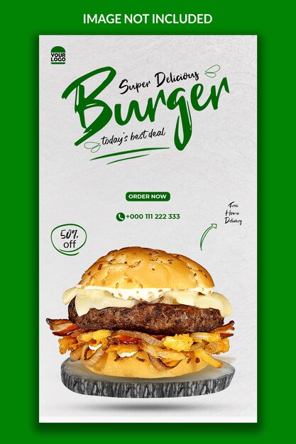PSD design de banner de história do instagram de hambúrguer delicioso