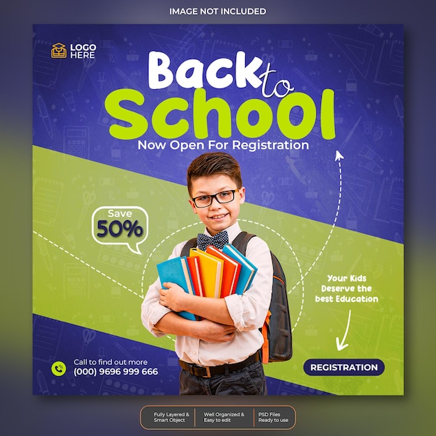 Design de banner de postagem de mídia social de admissão na escola