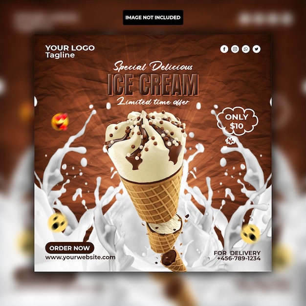 PSD design de banner de postagem do instagram de mídia social de sorvete delicioso especial
