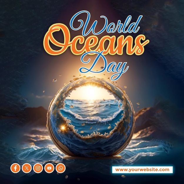 PSD design de banners e cartazes para as redes sociais do dia mundial dos oceanos