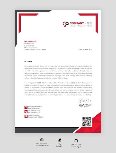 Design de cabeçalho de carta da empresa PSD