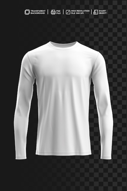 PSD design de camiseta oneck de manga longa detalhada em 3d de qualidade premium sem fundo