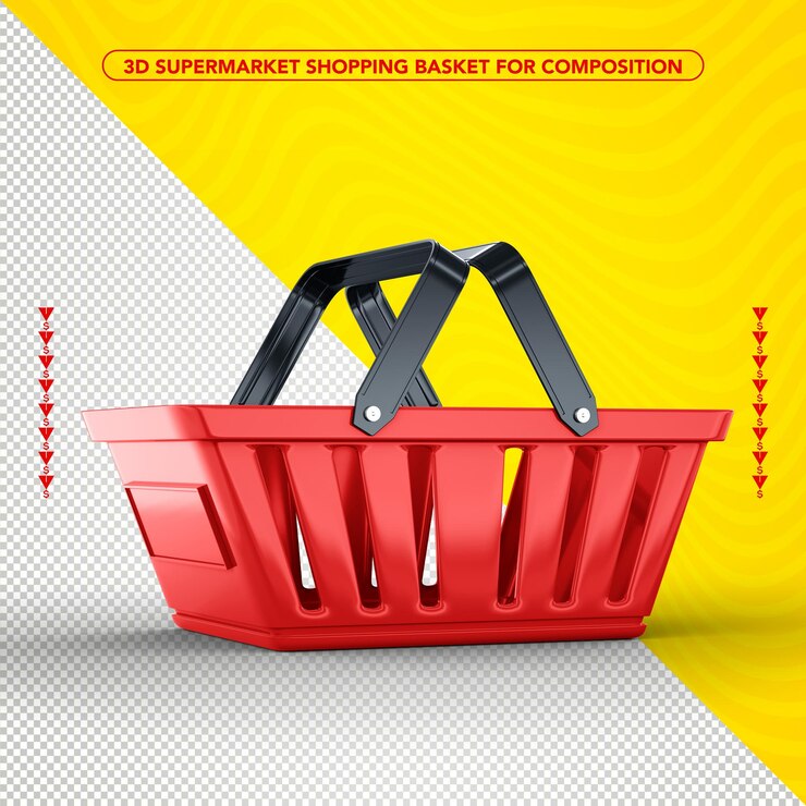 PSD design de carrinho de compras vermelho do lado do supermercado