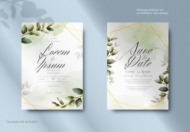 PSD design de cartão de modelo de convite de casamento floral aquarela aquarela