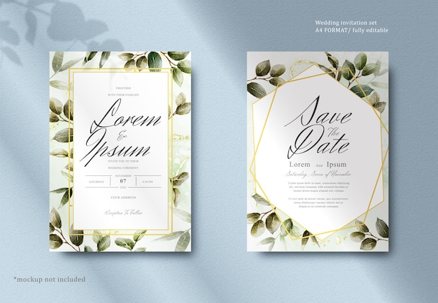 PSD design de cartão de modelo de convite de casamento floral aquarela aquarela