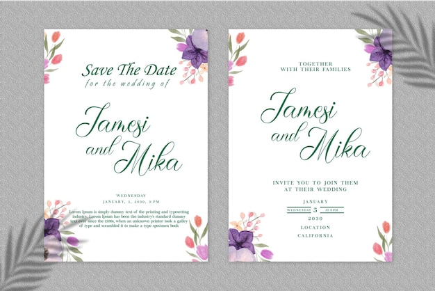 Design de cartão de modelo de convite de casamento psd