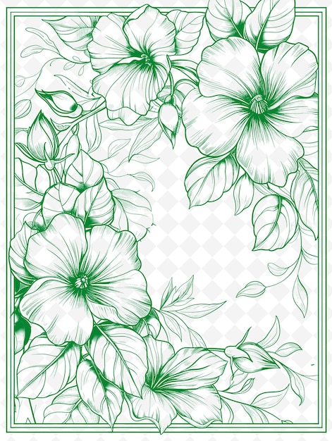 Design de cartão postal de jardim png com moldura botânica design de estilo decor outline arts scribble decorative