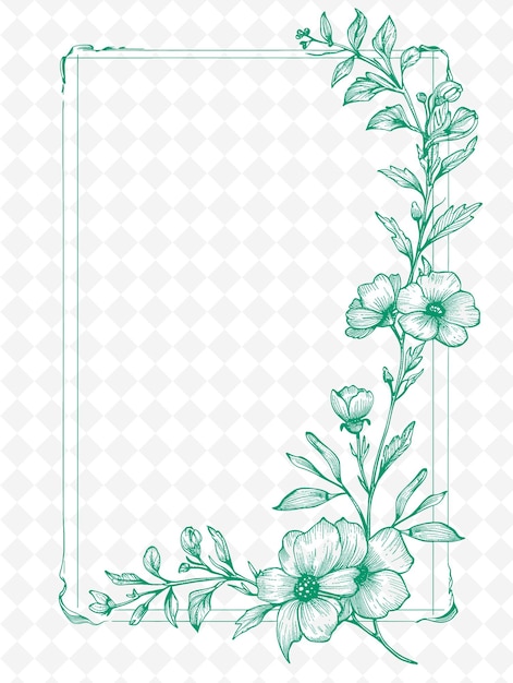 Design de cartão postal floral png com uma moldura botânica estilo complete outline arts scribble decorative