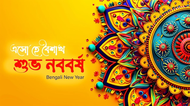 PSD design de cartaz de ano novo em bengali com texto em bengali subho nababarsha