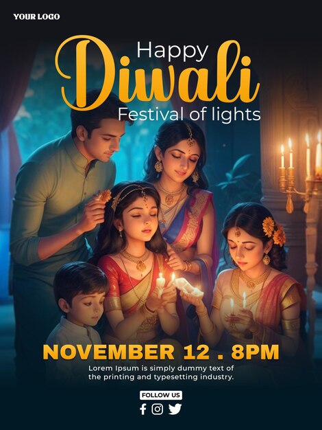 Design de cartaz de celebração do festival happy diwali do psd