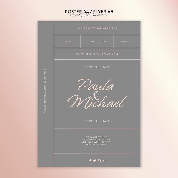 PSD design de cartaz de convite de ouro rosa minimalista