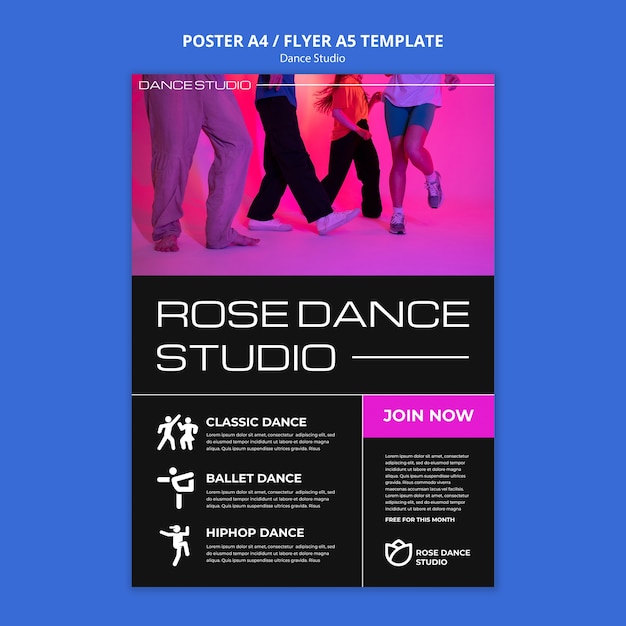 PSD design de cartaz de estúdio de dança