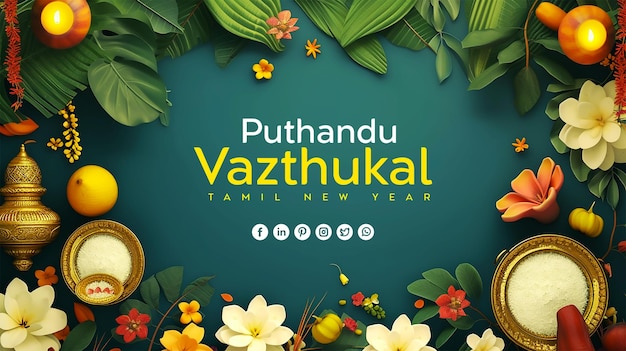 Design de cartaz do Ano Novo Tamil Puthandu Vazthukal