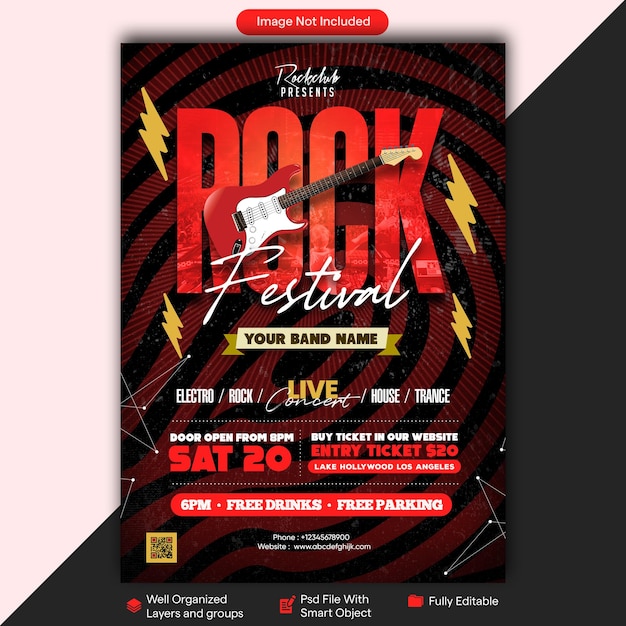 PSD design de cartaz do festival de música rock