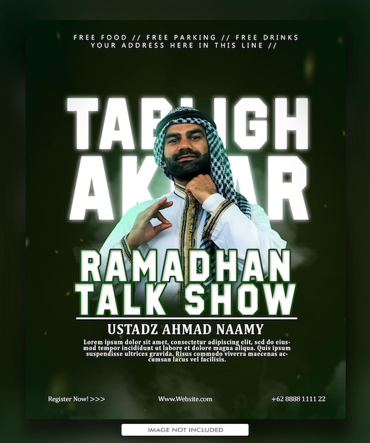 PSD design de cartaz muçulmano ramadan maulid talkshow