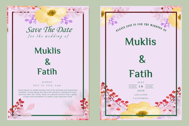 Design de convite de casamento em aquarela PSD Premium