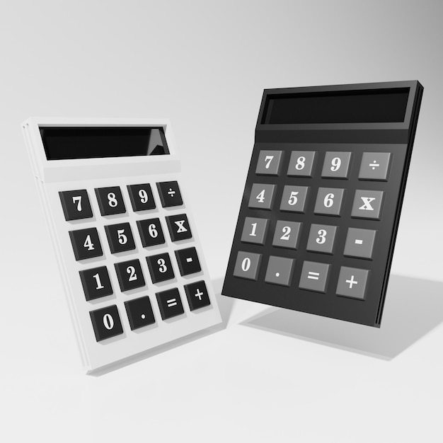 PSD design de duas calculadoras 3d render em cores preto e branco