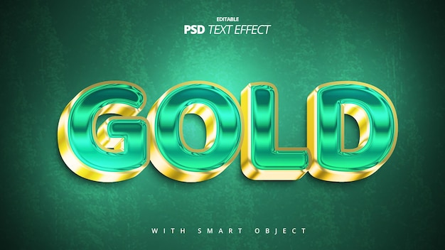 PSD design de efeito de texto 3d de metal dourado brilhante verde