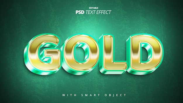 PSD design de efeito de texto 3d verde brilhante dourado