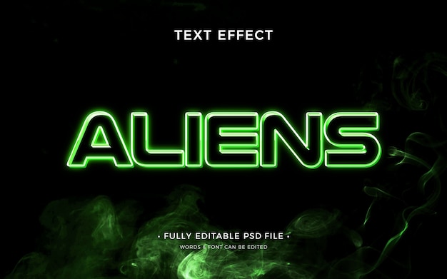 PSD design de efeito de texto de alienígenas