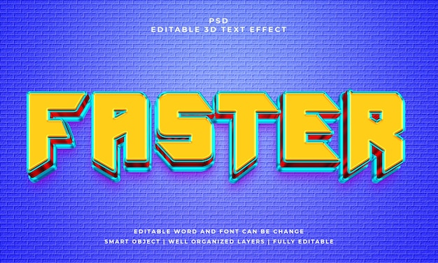 Design de efeito de texto psd editável 3d mais rápido com plano de fundo