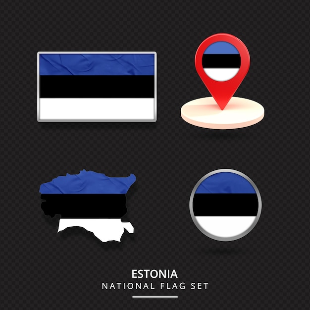 PSD design de elemento de localização do mapa da bandeira nacional da estônia