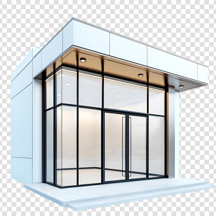 PSD design de entrada de loja de varejo de quiosque de vidro moderno