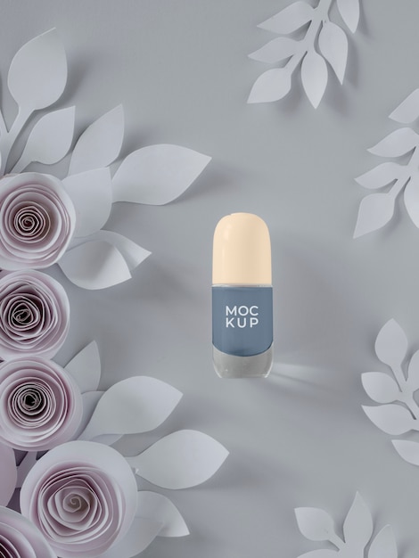 PSD design de flores de papel branco com maquete de esmalte