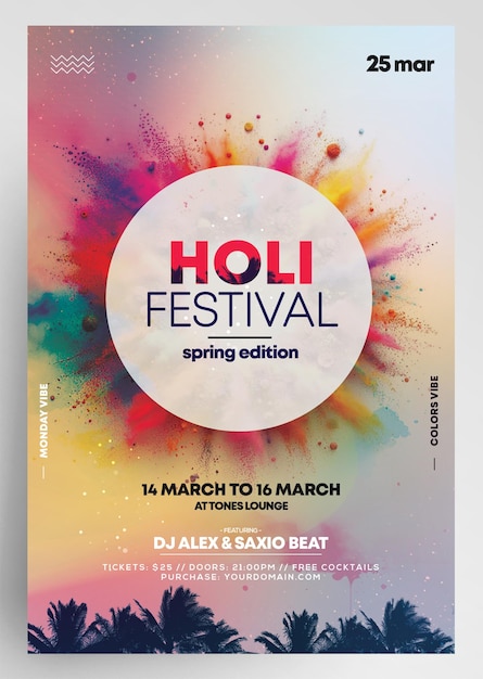 PSD design de flyer da festa de holi