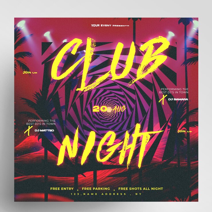 PSD design de flyer do instagram da noite de verão do clube
