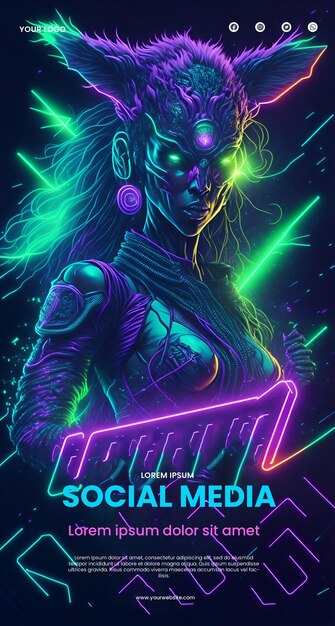 PSD design de folheto com ilustração neon