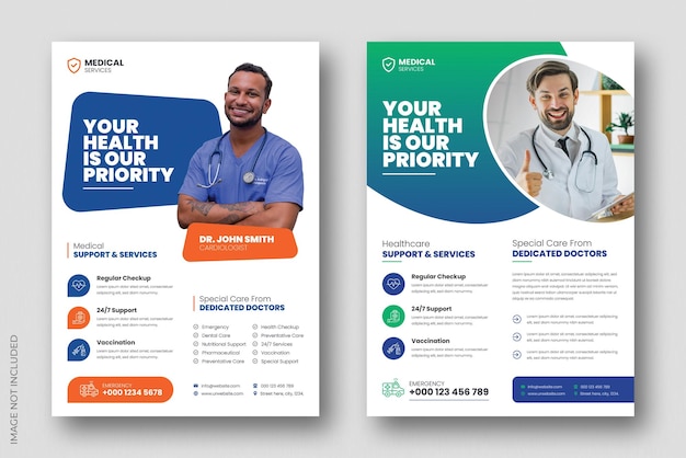 Design de folheto de saúde médica e modelo de página de capa do folheto