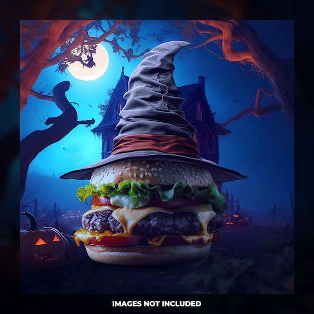 PSD design de hambúrguer assustador para o halloween