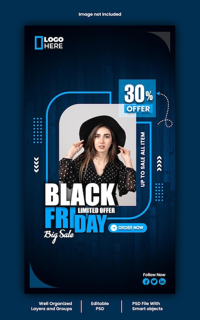 Design de história de mídia social da Black Friday PSD