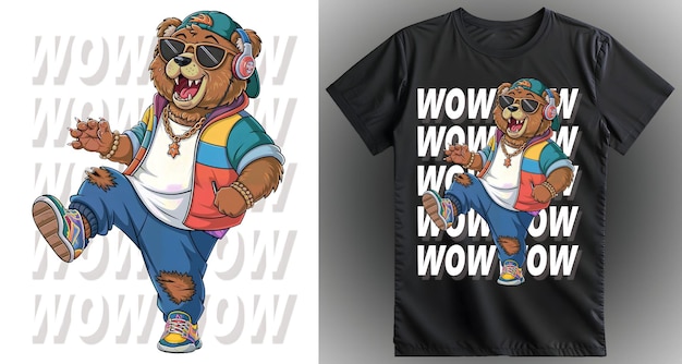 Design de impressão de camiseta com urso de desenho animado engraçado Ilustração vetorial pronta impressão da camiseta dtf e dtg d