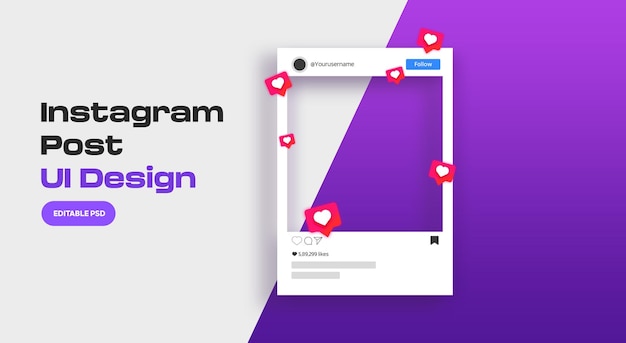 Design de interface do usuário do quadro de postagem do instagram psd