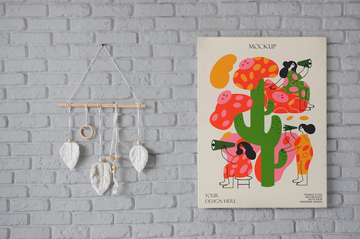 PSD design de interiores estilo boho com moldura