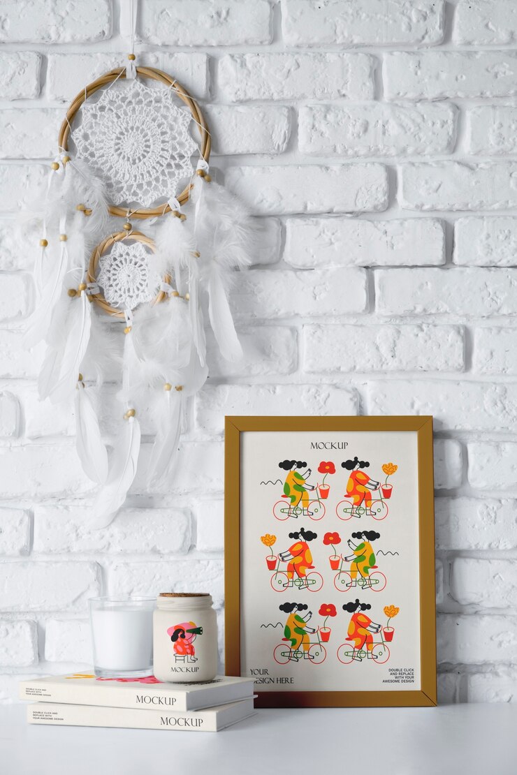 PSD design de interiores estilo boho com moldura